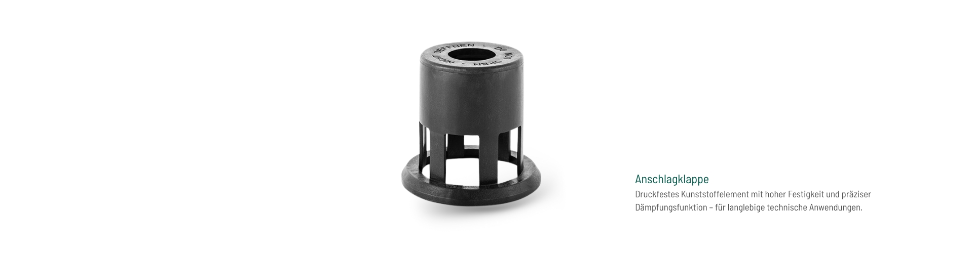 Anschlagklappe aus hochwertigem Kunststoff mit hoher Festigkeit und präziser Dämpfungsfunktion, gefertigt von hk für belastbare und langlebige Anwendungen.